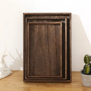 Retro Rectangular Wooden Tray Pallet Kitchen Storage Organization Dessert Dinner Coffee Tea Food Serving Trays Home Hotel Decor 3