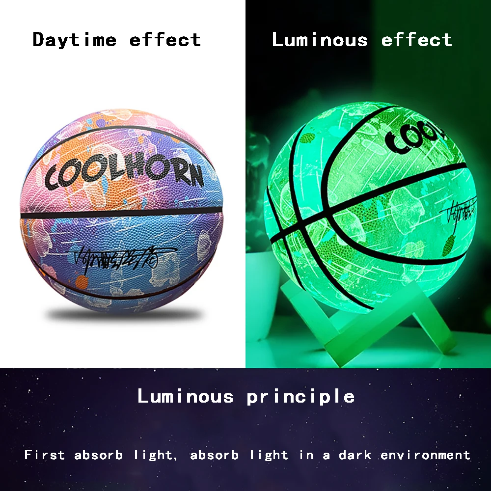 1개 성인용 사이즈 7 야광 농구공, 실내외 겸용 내구성 미끄럼 방지 스트리트볼, 부드러운 PU 가죽 스포츠 장비