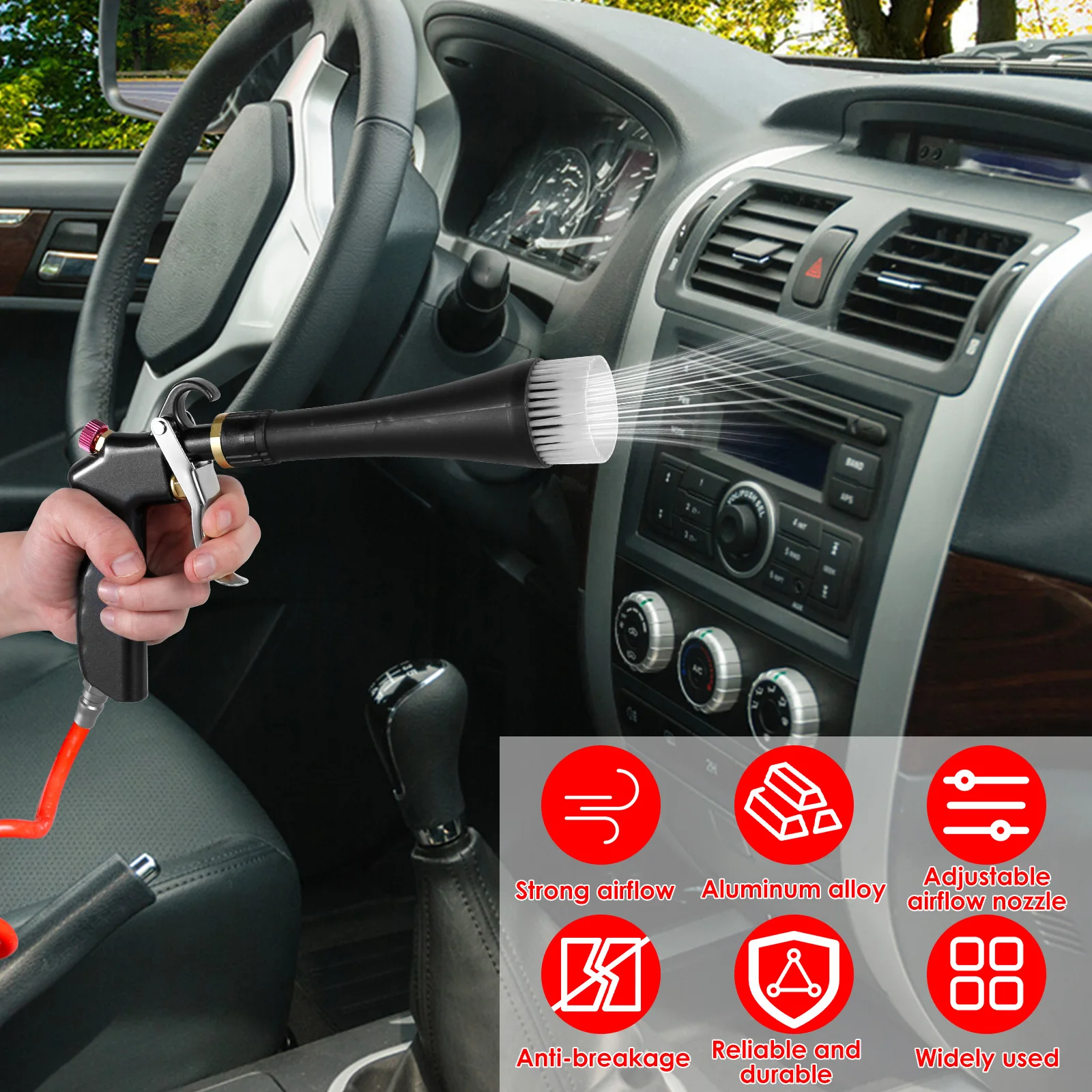 Dry Blow Cleaning Tool Tornado Air Blow Car Wash Gun Car Air Blow Tool with Nozzles Professional Car Interior Cleaning Tools 5