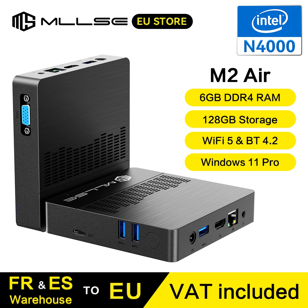 MLLSE M2 Air Mini PC Intel Gemini Lake N4000 6GB RAM 128GB Storage Dual-Band WiFi(2.4G&5G) BT4.2 Win11 Mini Desktop Computer