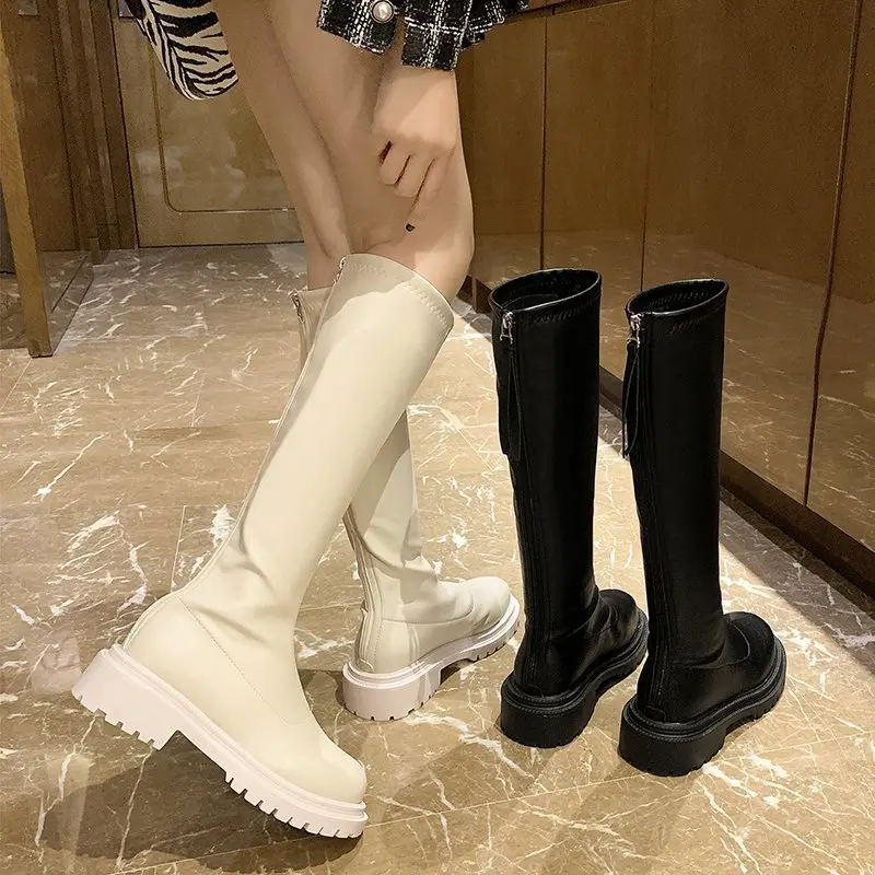 

Новинка 2022, зимние дизайнерские женские сапоги Челси до колена, модные теплые готические сапоги на массивном каблуке, женская обувь на платформе