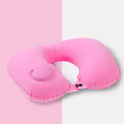 Compact Self - Inflating U - Shaped Neck Pillow for Travel and Business Trips (Pink)