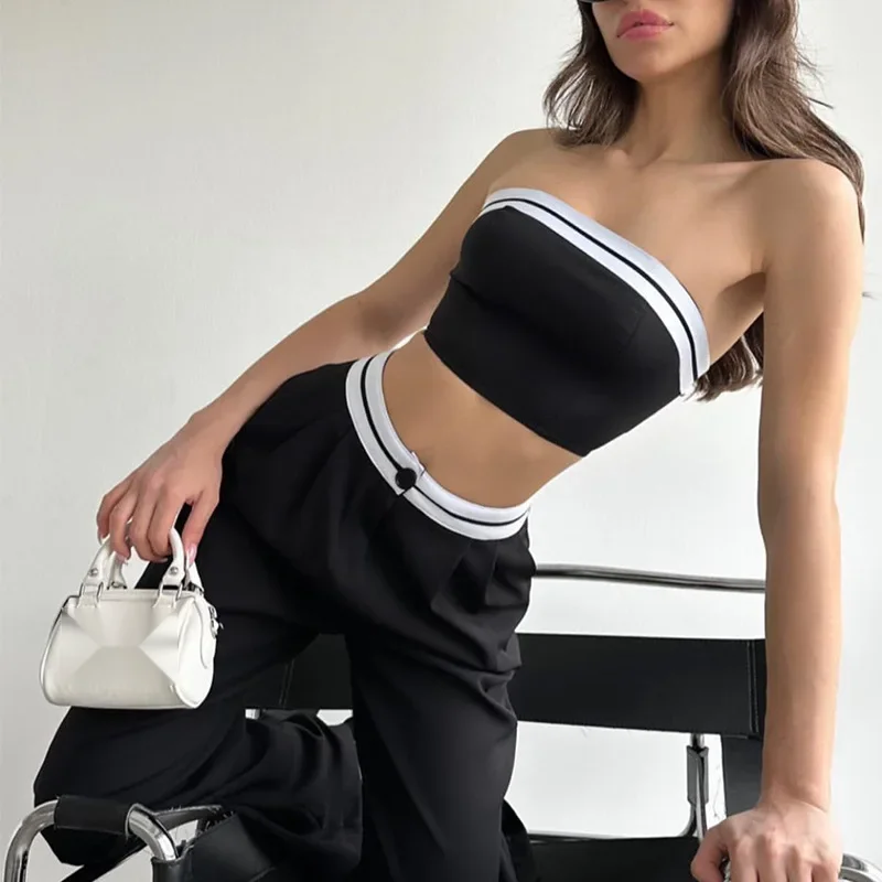 Sets for Women 2 Pieces Summer 2024 Fresh and Sweet Sleeveless Tank Top Contrasting Color High Waist Wide Leg Pants Casual Suits