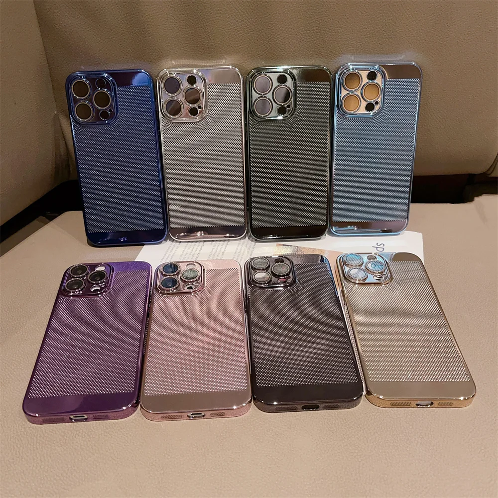 Custodia protettiva per telefono con placcatura a dissipazione del calore, custodia rigida in rete traspirante traspirante lucida, custodia a dissipazione del calore per iPhone 14 Pro