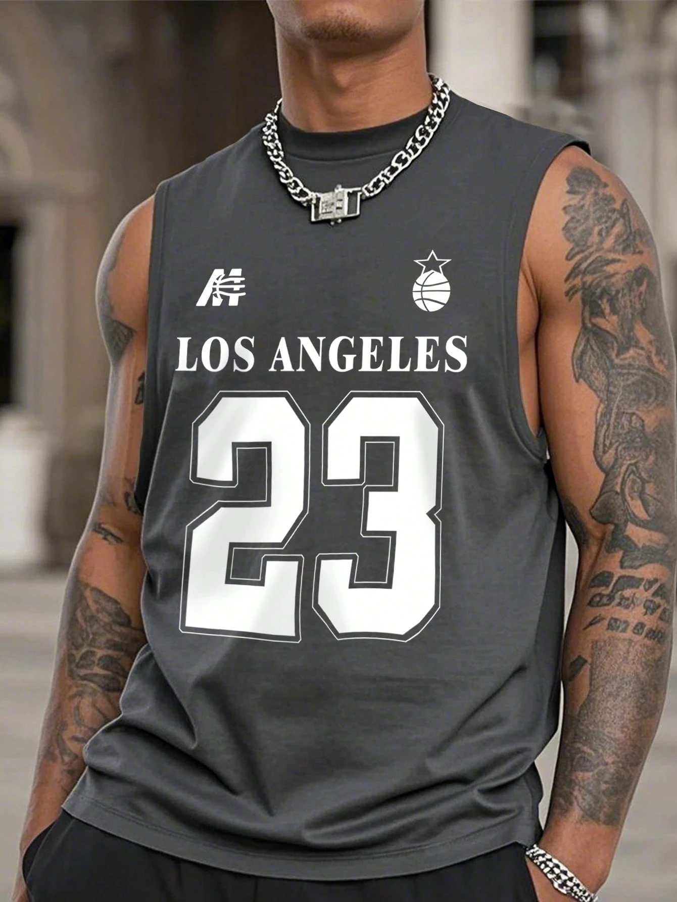 Men's Round Neck Sleeveless Letter Print Casual Tank Top Los Angeles No.23 Basketball Jersey Casual Sports Vest Men Clothing