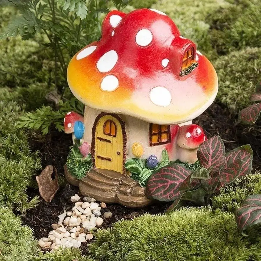1 Pcs Cute 8.5cm*10cm Mushroom House Miniature Resin Fairy Garden ...
