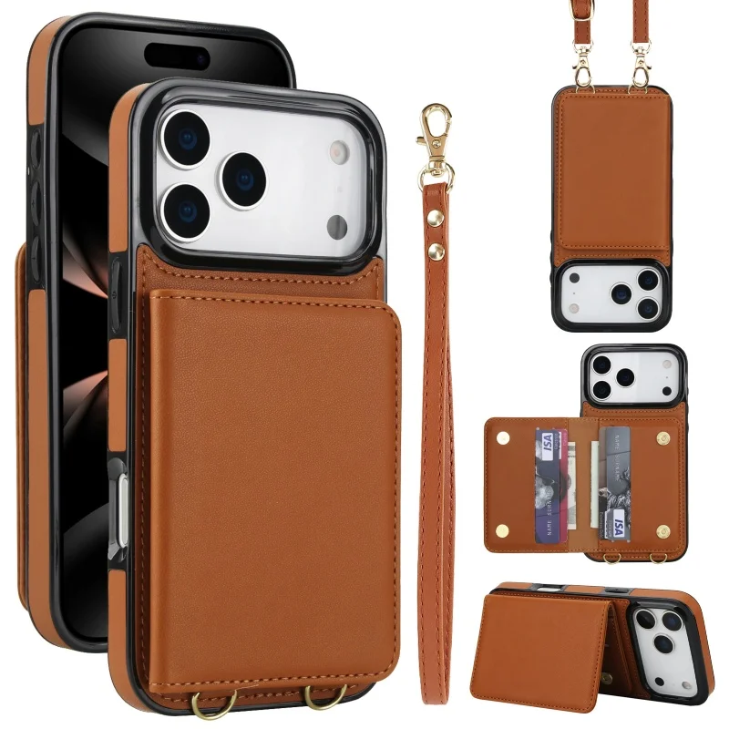 Premium Flip Leather Wallet Case with Crossbody Wrist Strap and Card Slot Stand Cover
