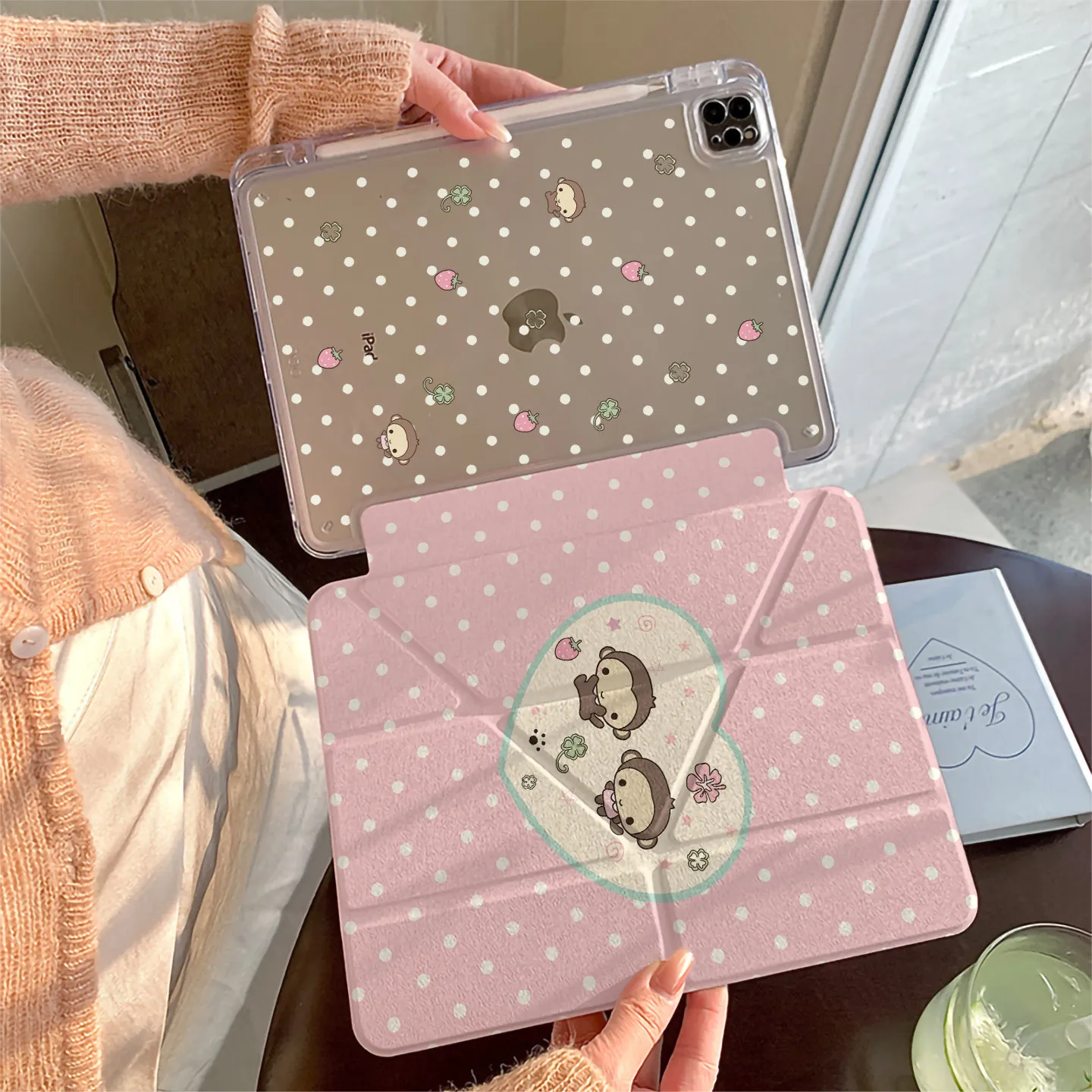 Korean Pink Love Monkey Y2K Tablet Case Cover
