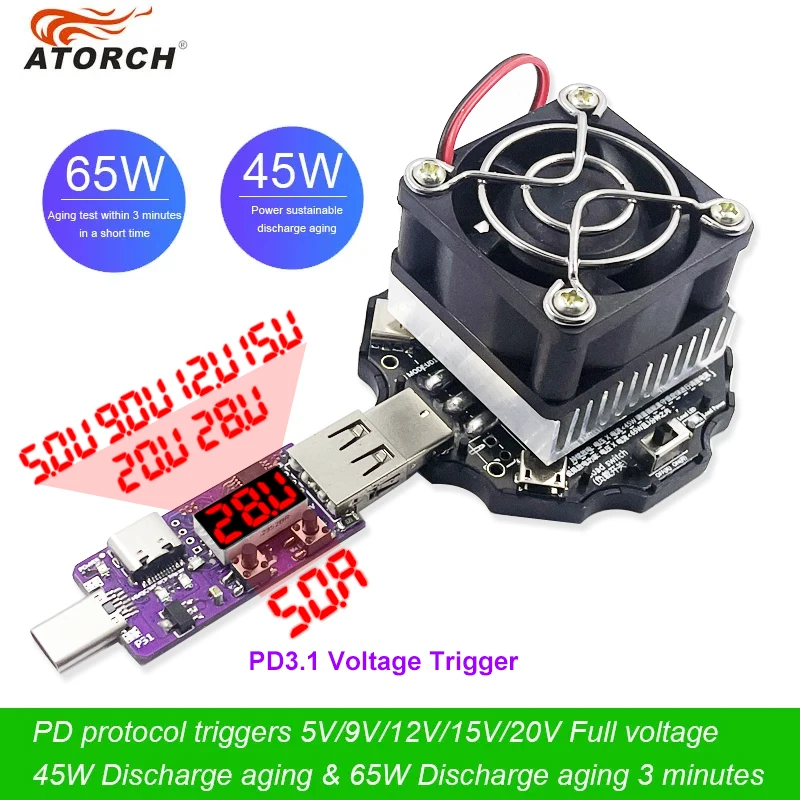 65w battery tester electronic load 18650 capacity monitor indicator discharge charge usb meter 5v 12v 24v power supply checker