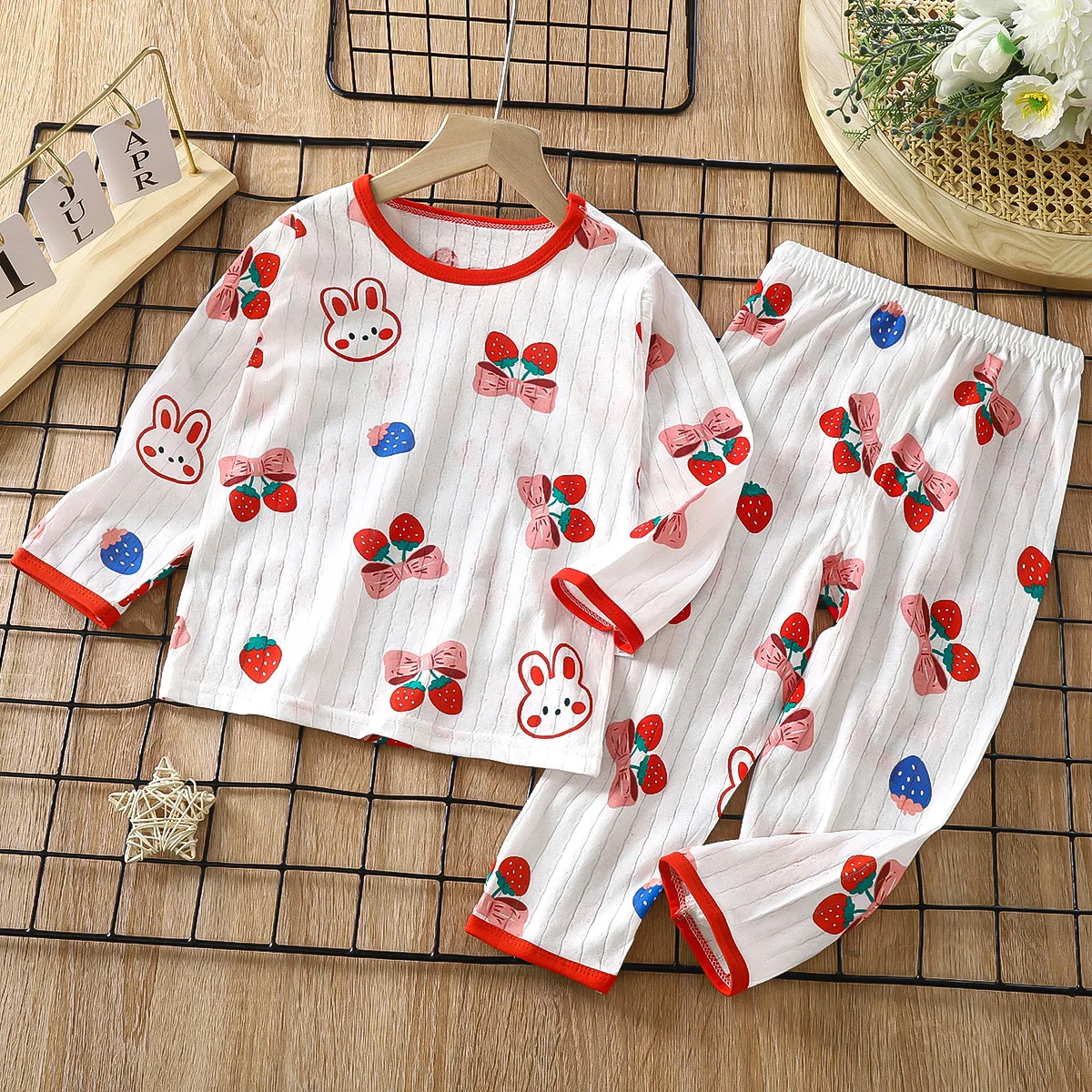 2024 New Summer Children Clothing Baby Home Clothes Set Long Sleeved Boys Girls Pajamas Thin Section Kids Pajamas Clothes 4