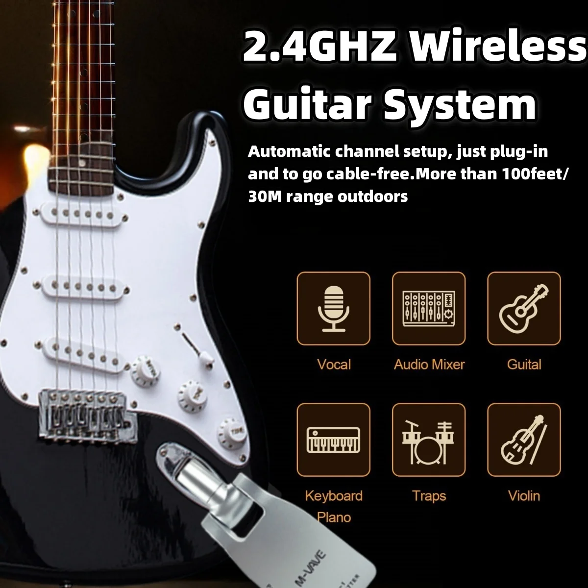 M-VAVE WP-1 2.4G Wireless Guitar System Transmitter/Receiver Ultra-Low Latency w/4 Channels 30M Transmission Range 280&deg;Rotatable