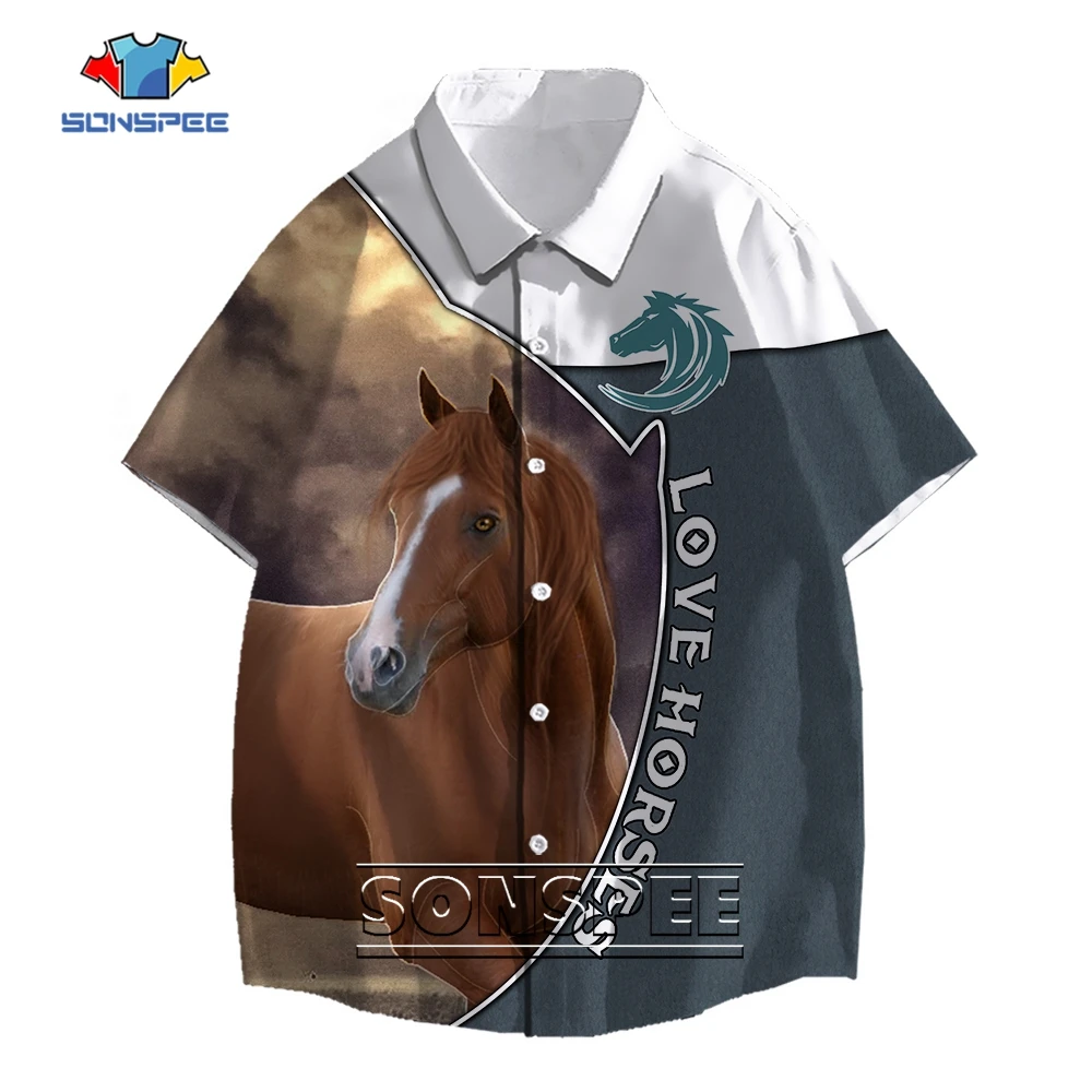 SONSPEE Summer Personality Animal Horse Image 3D Print Hawaiian Shirt Men Women Shirt Beach Short Sleeve Oversize Street Blouser