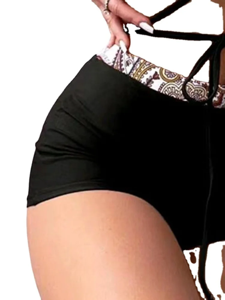 2023 Swimsuit Women's Split High Waist Flat Lace Print Solid Color Splice Mesh Red Swimsuit Bikini High Waist Bikinis Women