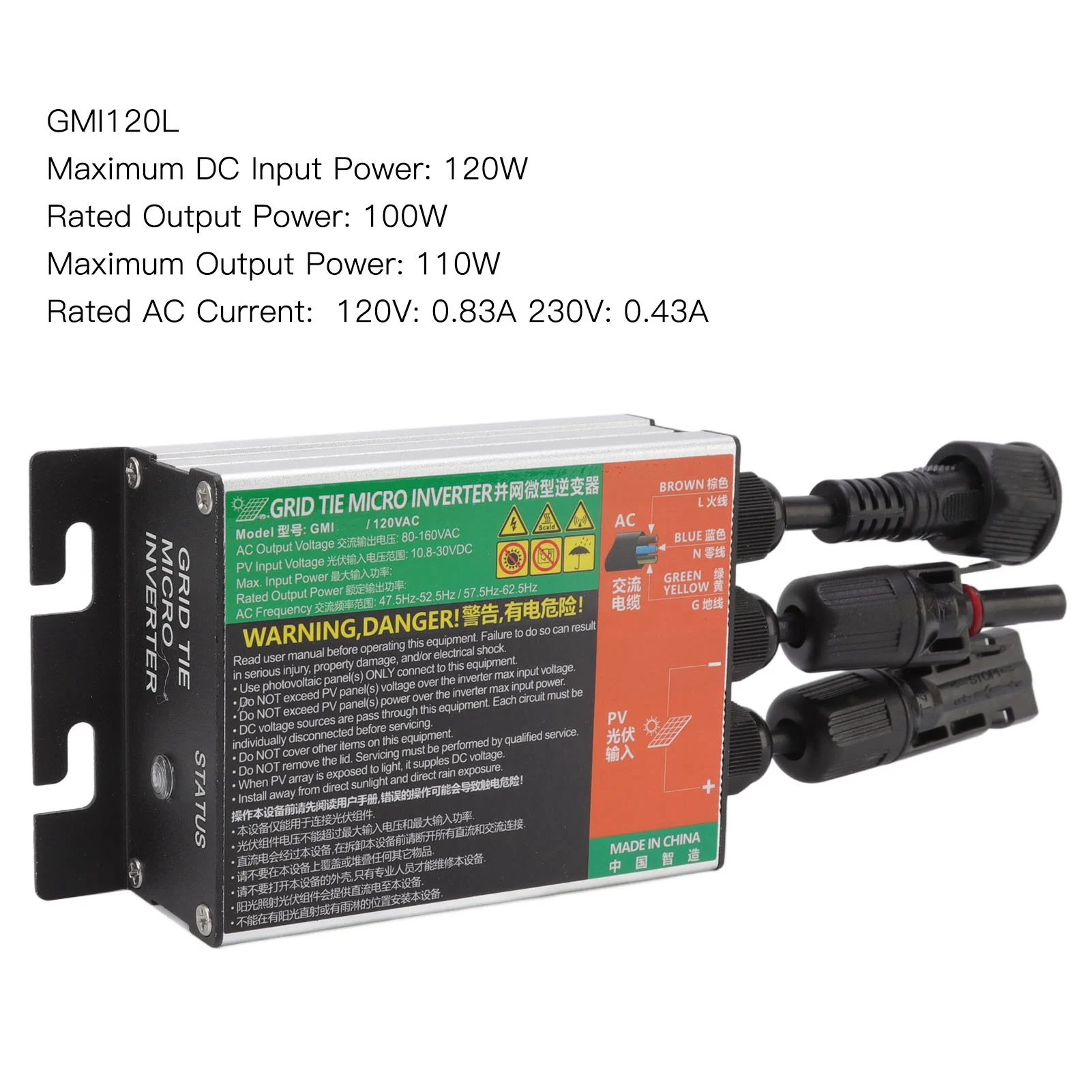 GMI 그리드 타이 마이크로 인버터 태양광 PV 알루미늄 합금 IP55 다중 보호 20x7.7x3.6cm