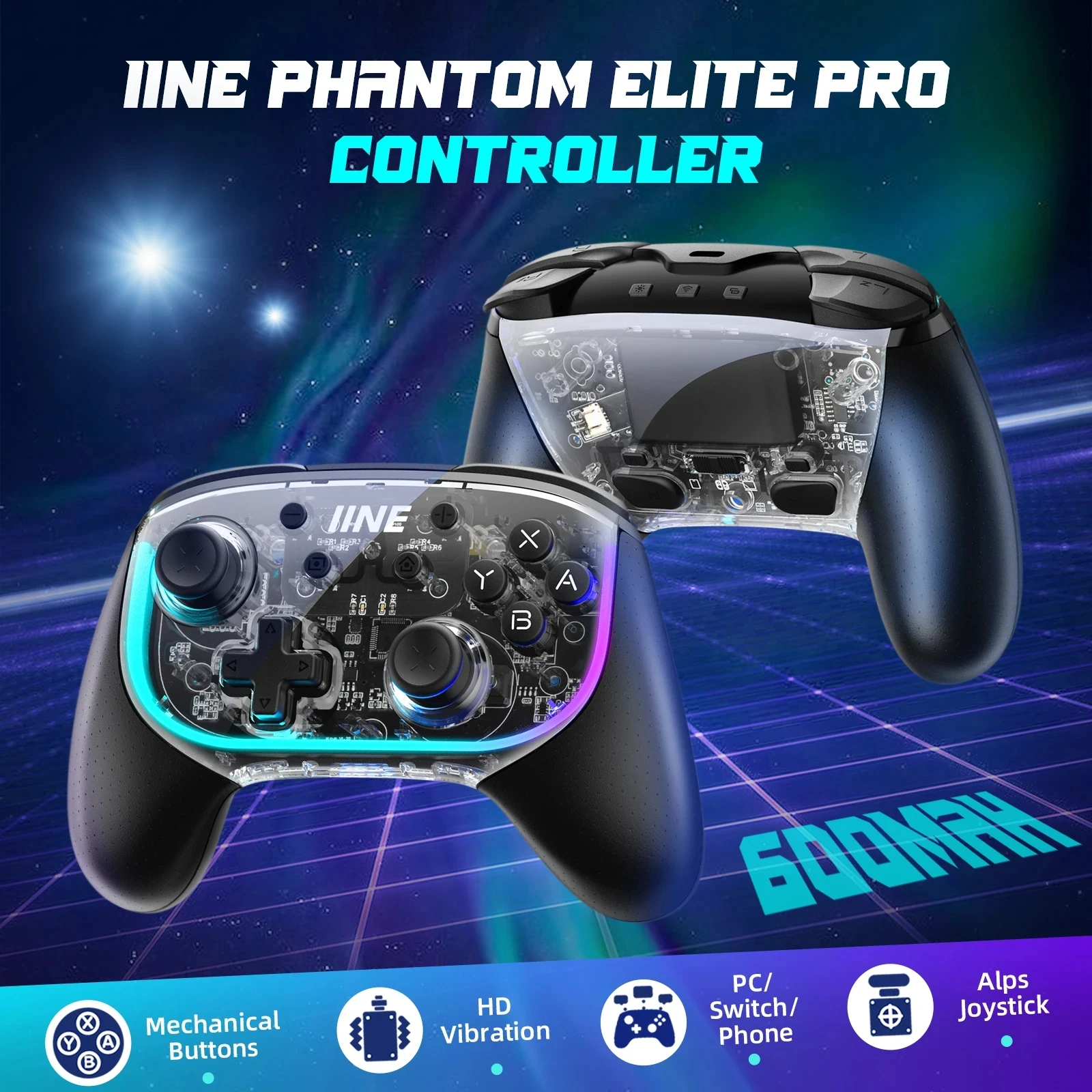 Iine Phantom Elite Pro Controller Meccanico Alps Analog Stick Multi-Mode Compatibile Per Switch Pc Steam Phone