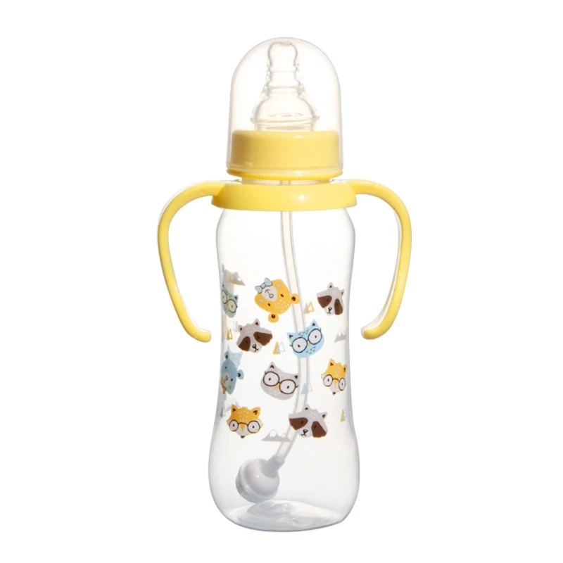 250ml Silicone Baby Bottle 2 Handles Cartoon Pattern Feeding Bottle Infant Newborn