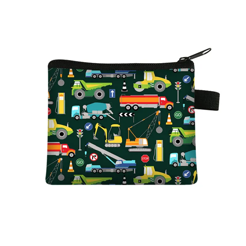 Cartoon Firetruck Excavator Crane Coin Purse Keychain Zipper Pouch Kids Wallet Card Money Coin Bag Cute Purses and Handbags coin purse card wallet coin wallet change bag card holders