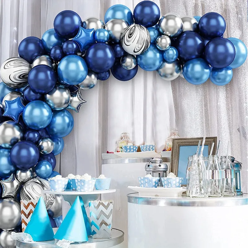 

74Pcs/Set Night Blue Metallic Silver Balloon Arch Kit Birthday Party Decors Baby Shower Decor Wedding Balloon Garland Arch Set
