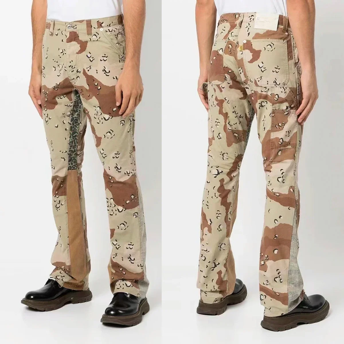24Fw GD High Quality desert camouflage splicing flared overalls American high street bootcut trousers spliced casual pants