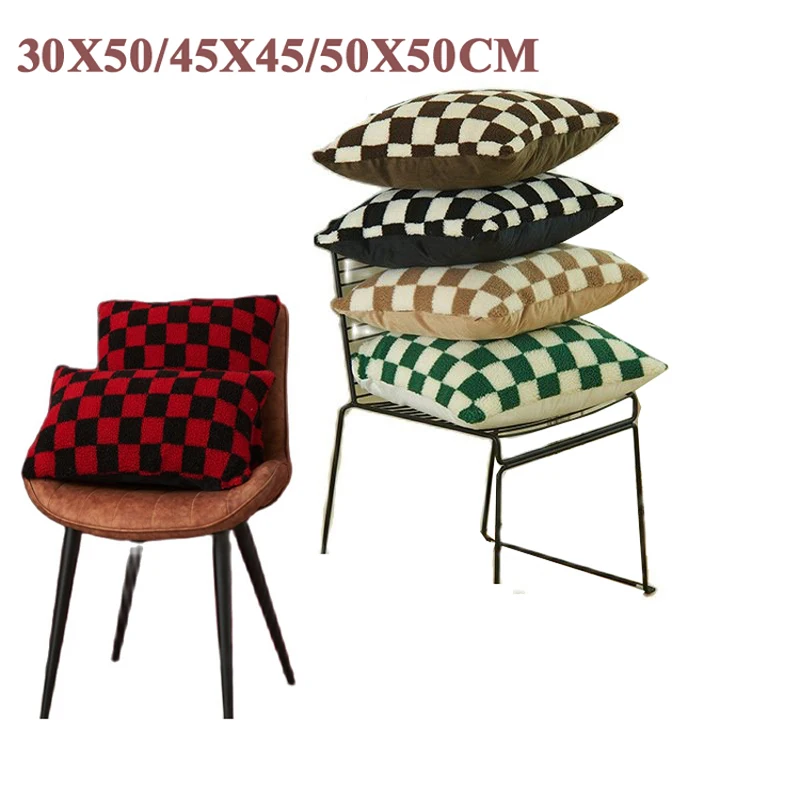 

Plush Decor Pillowcases 30X50/45X45/50X50CM Plaid Sofa Cushion Cover White Black Grey Brown Throw Pillow Cover