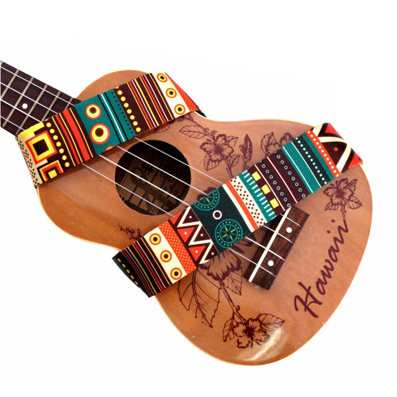 Adjustable Ukulele Strap Printing National Style Ukulele Belt Ukelele Strap Guitar Accessories with Soft PU Leather Head