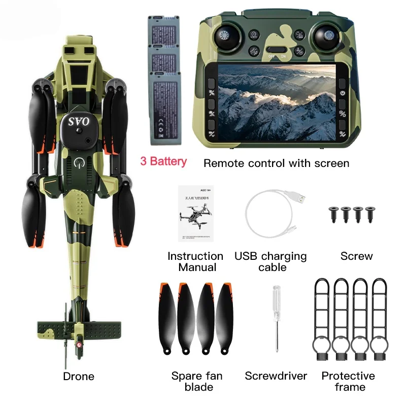 장애물 회피 브러시리스 스크린 RC 헬리콥터 HD 카메라 탑재 원격 조종 헬리콥터 육지/공중 모드 광학 흐름 소년 선물