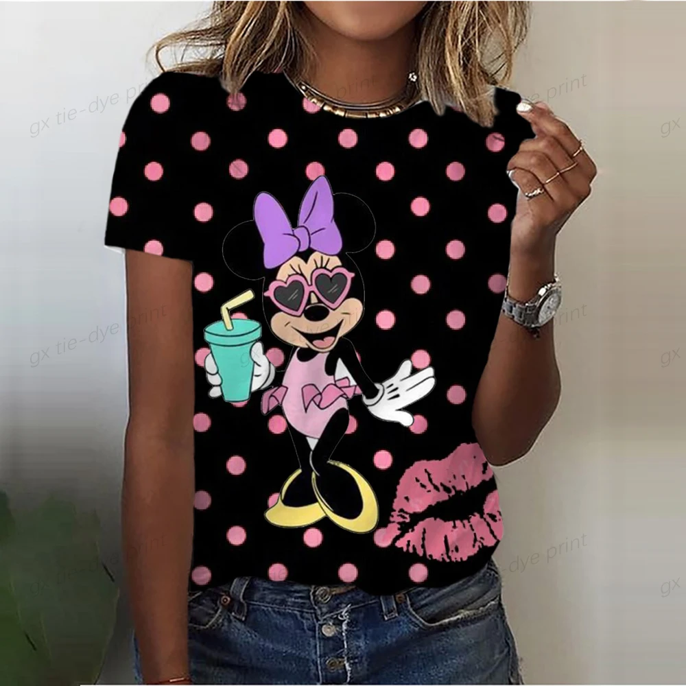 thumbnail image 1 of Camisetas de manga corta de verano, camisetas de gran tamaño para mujer, jersey con estampado de diamantes de Mickey Mouse, ropa de cuello redondo, 1 of 4