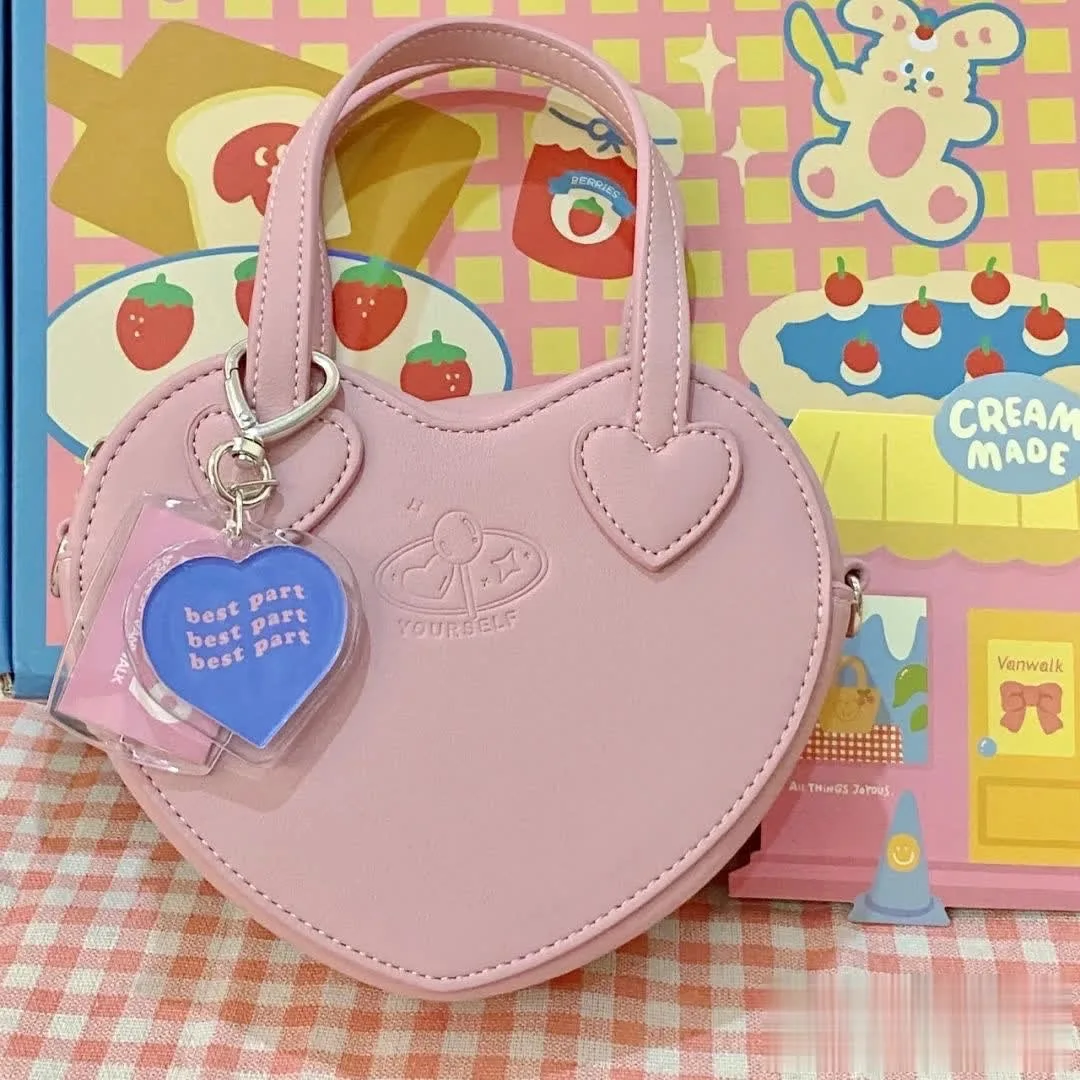 Xiuya Sweet Cute Heart Bag For Women Japanese Preppy Style JK Lolita Shoulder Bag Kawaii Female Candy Color Handbags Pouch 2022