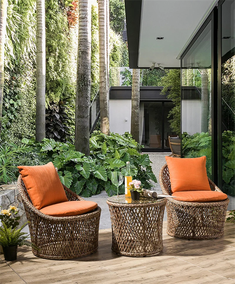 Description Picture 2 of itemNordic Outdoor Patio Garden Furniture Sets home Balcony Rattan Table and Chairs Set Small Apartment Villa Leisure rattan chair Z