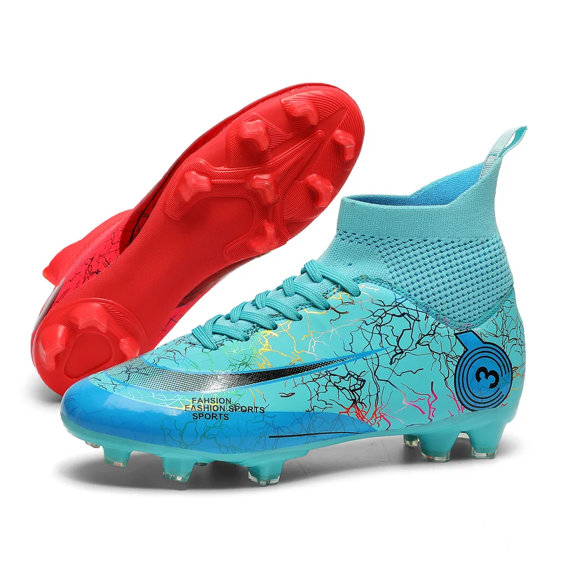 Football Shoes Men's New High Top Soccer Shoes TF/FG Anti-Slip High Quality Football Boots Children's Durable and Breathable Outdoor Sneakers