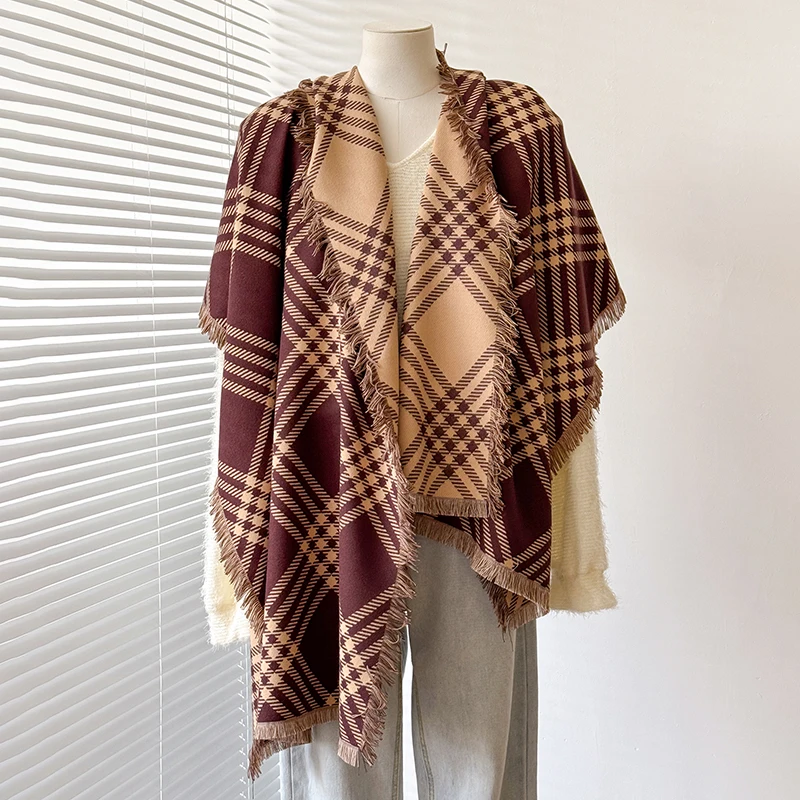 Women's Warm Imitation Cashmere Striped Scarf - Simple Thick Jacquard Design Shawl for Autumn & Winter
