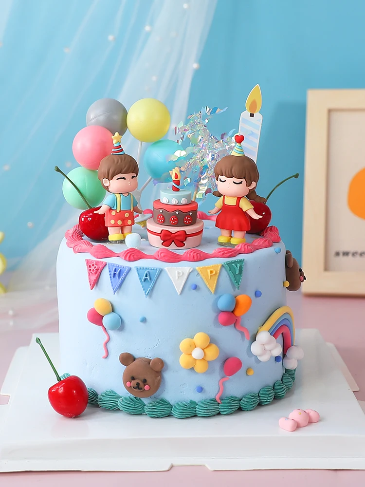 

Baby Birthday Cake Topper Boy Girl Soft Glue Decoration Balloon Cloud Cherry Animal Children's Day Rainbow Paper Baking Supplies