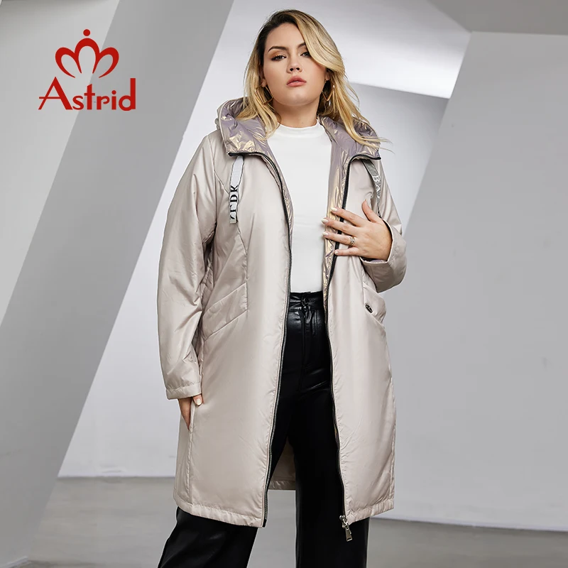 

Astrid 2023 Autumn coats Women parkas plus size glossy Long warm padded clothing Women's Jacket outerwear hooded pocket AM-10096