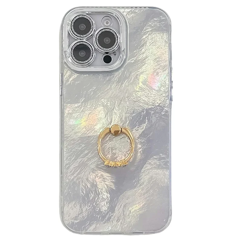 Étui de téléphone pliable avec anneau en aluminium pour iPhone 16 Plus 15 14 13 Pro Max, protection de caméra à paillettes, coque arrière rigide antichoc en PC_voghion.com