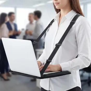 Cinghia di sicurezza per laptop, antiscivolo, supporto portatile migliorato per laptop nero con cinghia di sicurezza, adatto per tablet, e-reader, notebook, quaderni e scrivanie regolabili in altezza