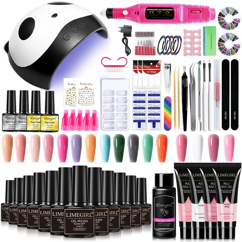 Limegirl Nail Set Nail Gel Tools Kit 54W Nail Lamp 18/12/7 Colors UV Gel Nail Polish Kit Contains Nail Drill Machine Nail Kit 6