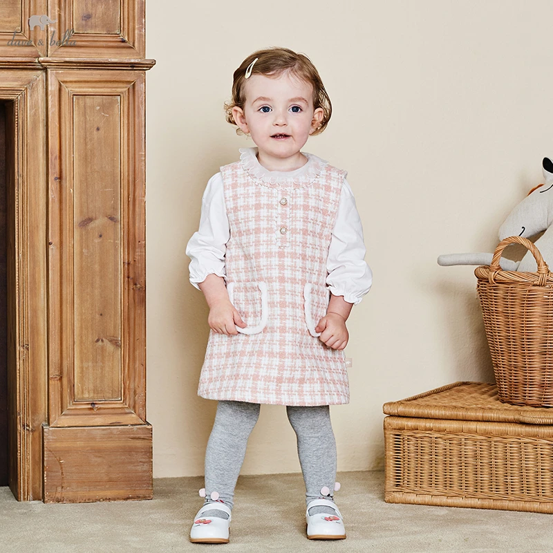 

Dave Bella Pink Plaid Pullover Vest Long Sleeveless Autumn Tops Casual Soft Waistcoat Fashion Design Girl Vest DB4223261