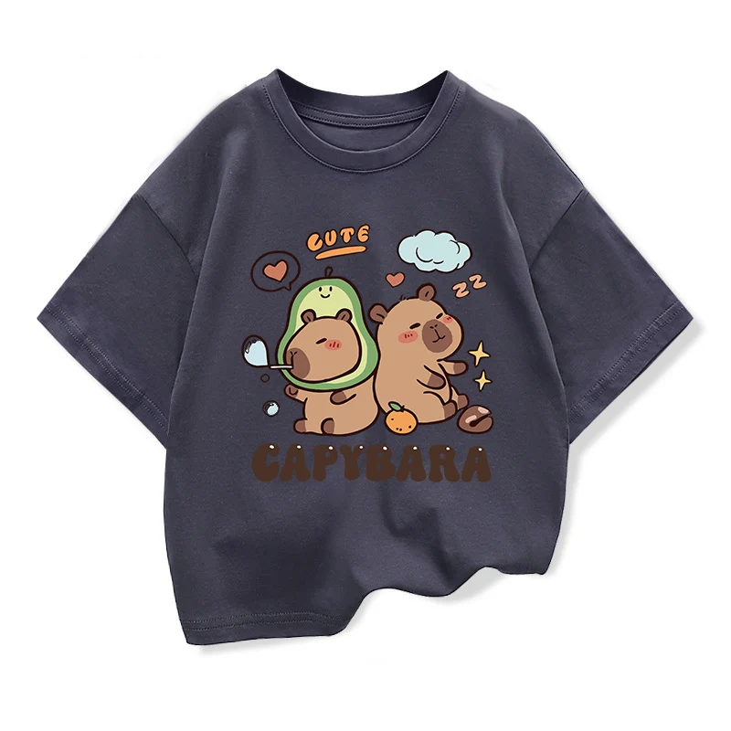 2025 New Kids Shirts Capybara Printed Cartoon T Shirt for Girls Summer Animal Printing Boy T Shirt Tops Tees Children Clothes 6
