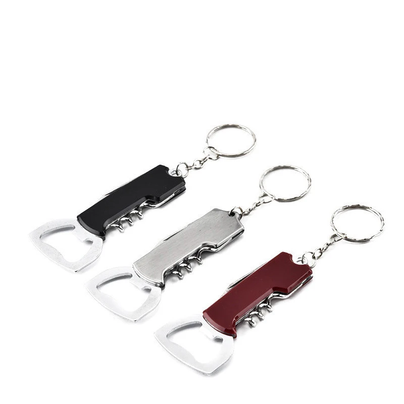 

Creative Keychain Beer Bottle Opener Stainless Steel Multifunctional Wooden Handle Corkscrew Wine Opener Bar Party Accessories