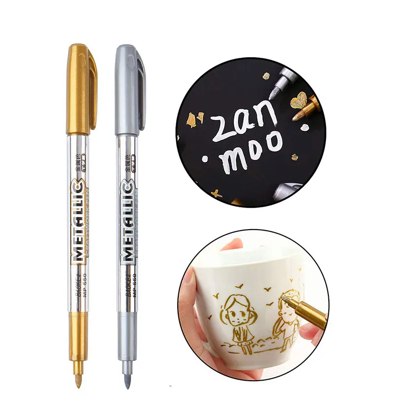 Metallic Marker Pens, Silver Metallic Permanent Markers for Artist Illustration, Crafts, Gift Card Making, Scrapbooking, Fabric