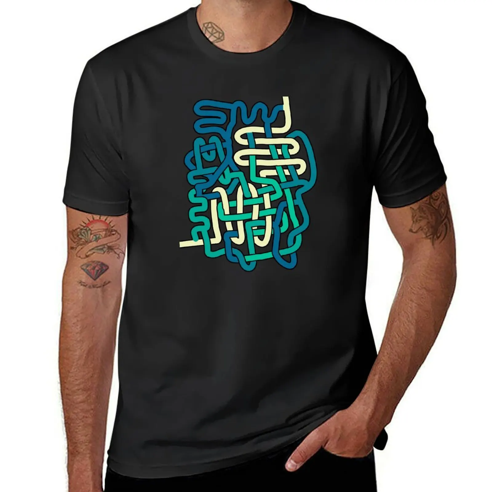 

Aqua Blue Tubular Maze T-Shirt summer tops customs quick drying for a boy Men's t-shirts