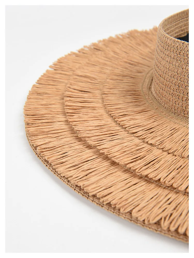 2023 New Fashion Women's Large Eaves Sun Summer Designer Beach UV Protection Empty Top Tassel Straw Hat Wholesale_voghion.com
