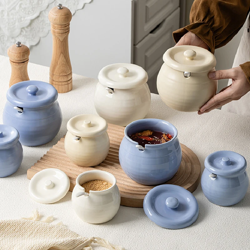 

Kitchen Ceramic Seasoning Jar Camping Barbecue Pepper Spice Jar Household Sugar Cube Sesame Storage Box Kitchen Storage Bottle
