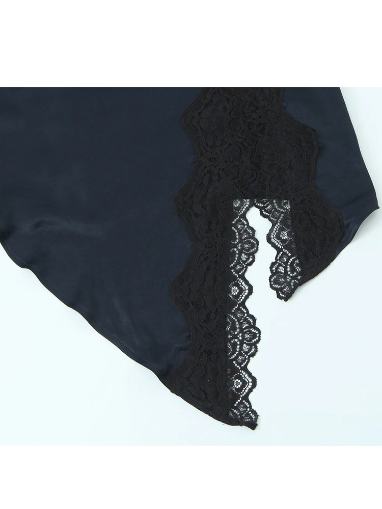 Women Solid Lace Splice Skirt Elegant Mini Skirts 2026 New Fashion Satin Lady Spring Summer Evening Party Skirts ﻿ ﻿