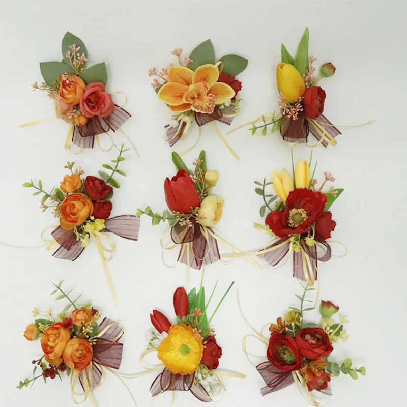 BAIFUMINGYI Orange Artifical Boutonniere Flowers Rose Wrist Flower bodas groom accessories for wedding Bridesmaid Corsage