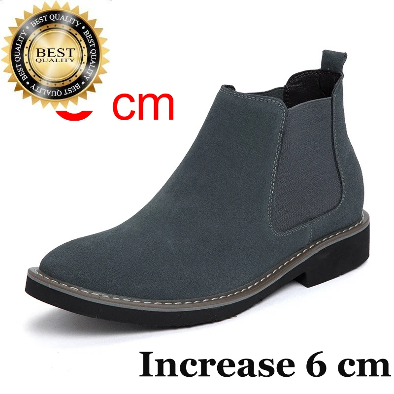 

Hidden Men Boots Elevator Shoes Heels Cow Suede Chelsea For Male Increase Insole 6CM Slip On Heightening Man Botas