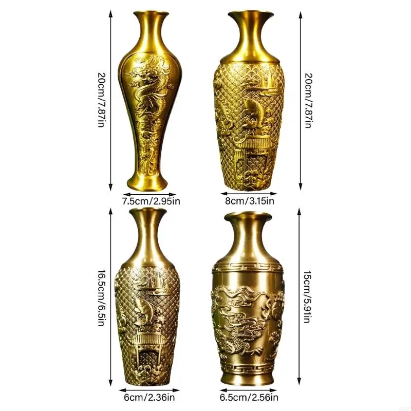 A52C Grand Brass Vases with Traditional Chinese Dragon Phoenixes for Collectors 6