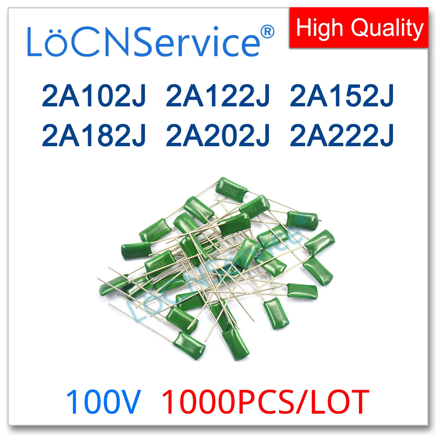 1000PCS 폴리 에스터 필름 커패시터 100V 2A102J 2A122J 2A152J 2A182J 2A202J 2A222J 1NF 1.2NF 1.5NF 1.8NF 2NF 2.2NF 고품질