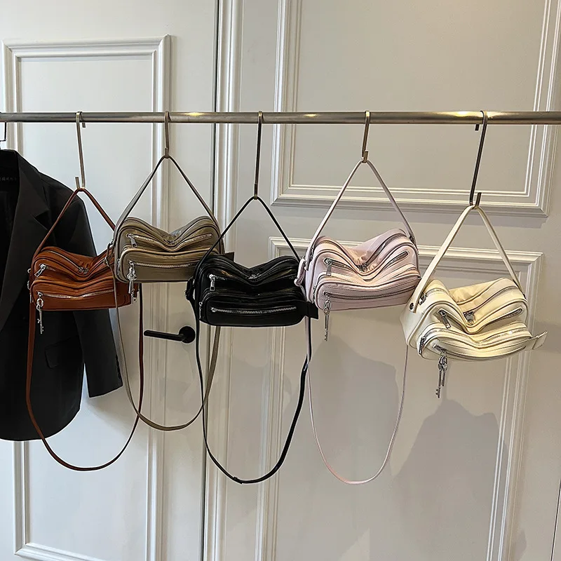 Female New Office Zipper Handbag Casual pu Leather Single Shoulder Bag Women Solid Color Messenger Underarm Bag