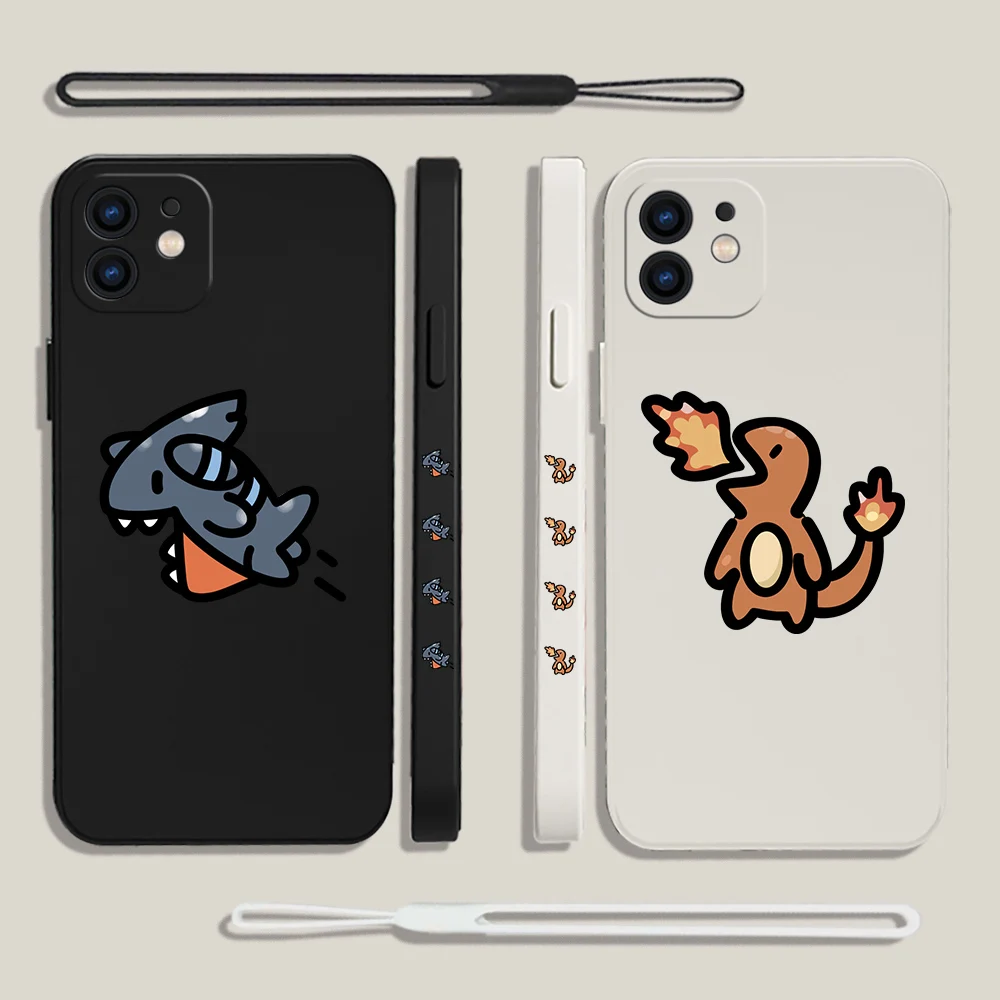 

Cute couple Charizard Shark Phone Case For iPhone 14 13 12 11 Pro Max Mini X XR XS SE20 8 7 Plus Silicone Cases with Hand Strap